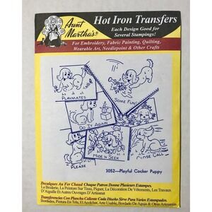 Embroidery Transfer Pattern Aunt Martha's Hot Iron Playful Cocker Puppy #3052